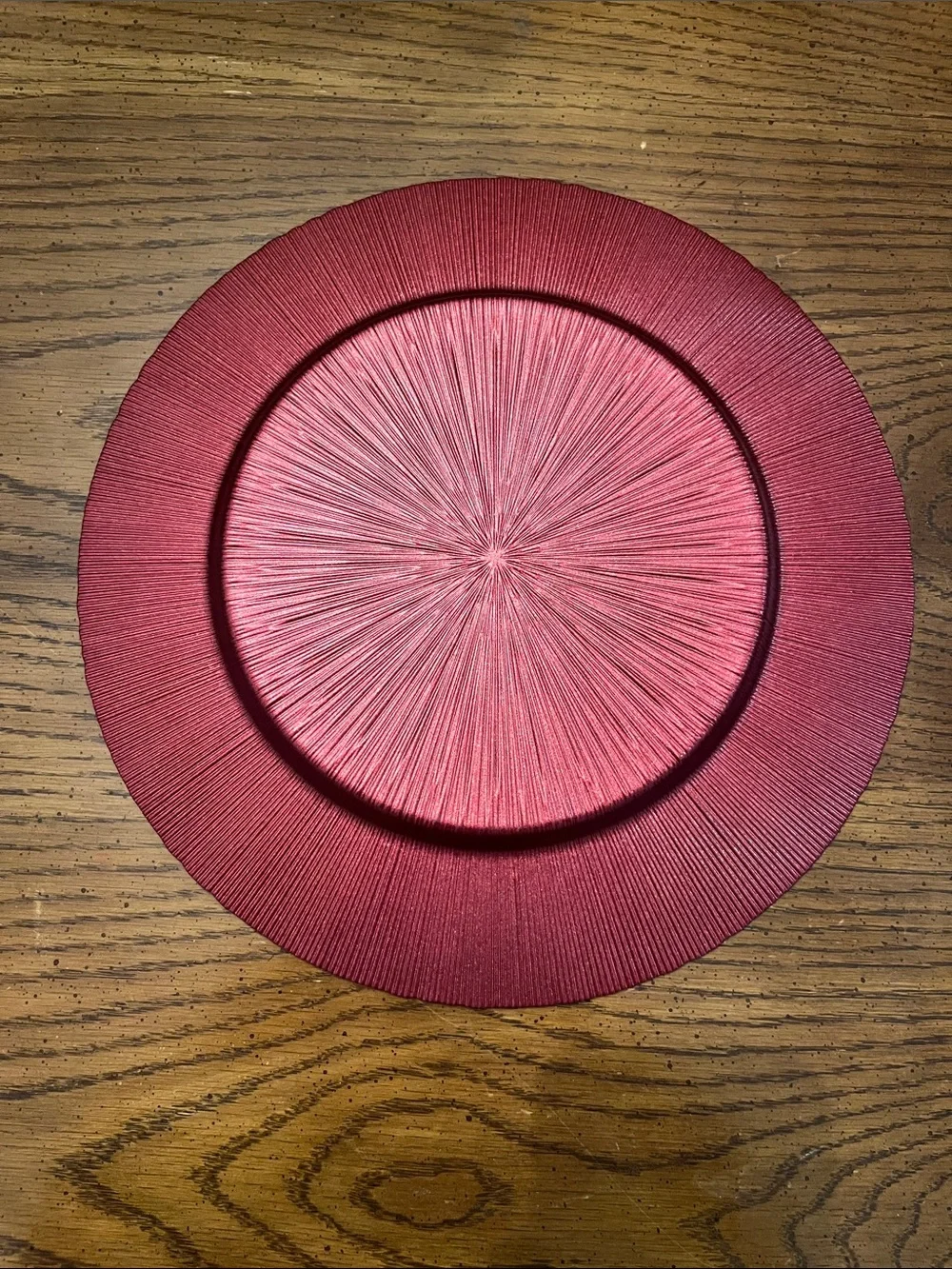 Williams Sonoma Red Charger Glass Plates with Gold Trim, new with tags